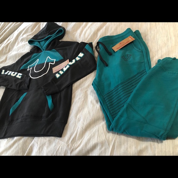 True Religion Women’s Sweatsuit Active Black/Teal - Picture 2 of 7